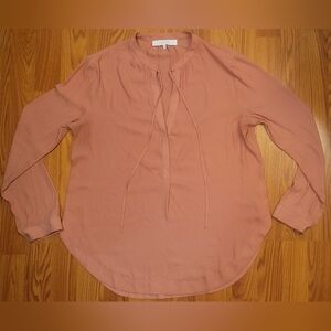 ASTR The Label Medium Long Sleeved Tunic Blouse Burnt Orange Neck Tied Buttoned